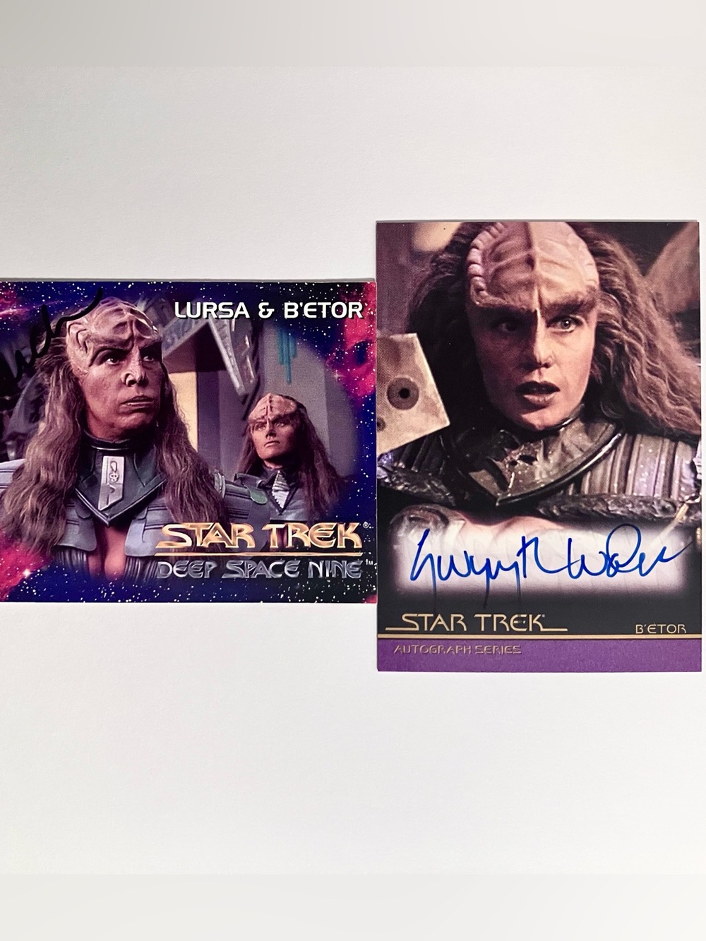 STAR TREK Signed Cards / KLINGON SISTERS Lursa & B’Etor / NEXT GEN, Deep Space 9